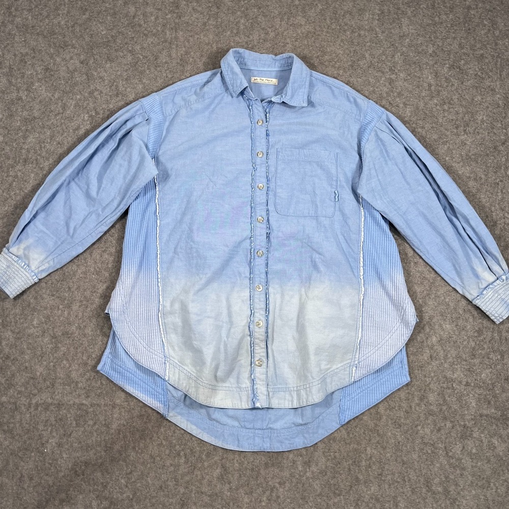 We The Free People Blue Arrow Cool & Clean Button Down Shirt Women's Size XS